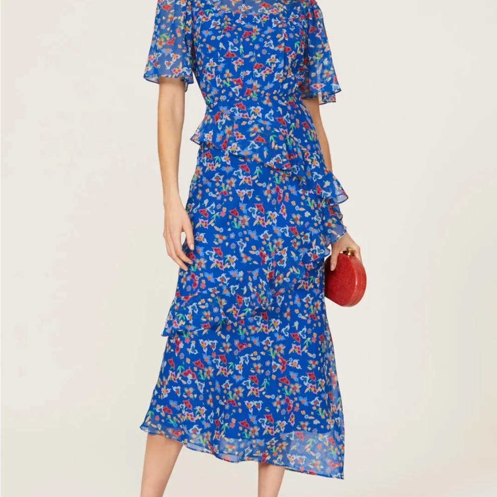 SALONI Blue Floral Ruffle Maxi Dress - Picture 1 of 6